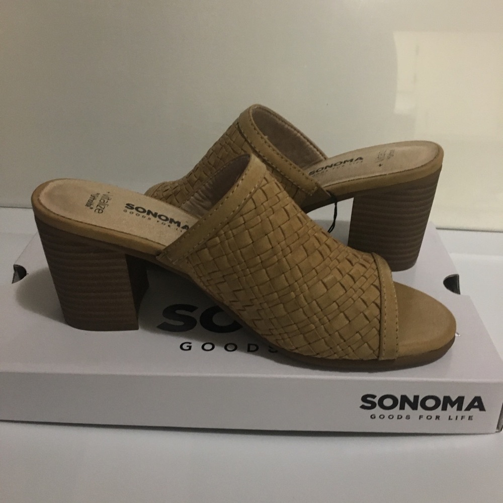 Sonoma Woven Tan Open-Toe Block Heel Sandal - Picture 9 of 13